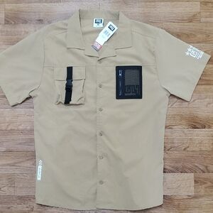 Khaki Men's Casual Shirt with Black Pocket Biker Cowboy